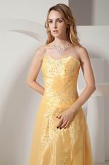 Strapless Embroidery Yellow Floor Length Evening Dress