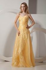 Strapless Embroidery Yellow Floor Length Evening Dress