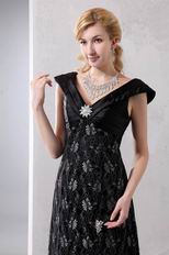 V-Neck Off Shoulder Black Lace Split Skirt Evening Dress