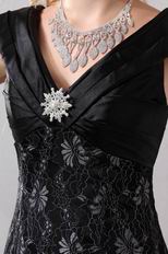 V-Neck Off Shoulder Black Lace Split Skirt Evening Dress