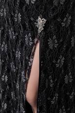 V-Neck Off Shoulder Black Lace Split Skirt Evening Dress