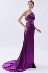 One Shoulder Neck Lady Prefer Purple Evening Dress