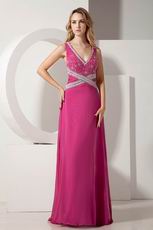 Backless V-neck Embroidery Ruby Evening Gowns