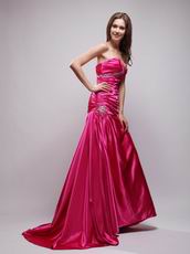 Rose Fuchsia Long A-line Evening Dress Affordable