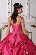 Deep Pink Quinceanera Dress With Spring Green Flowers Decorate