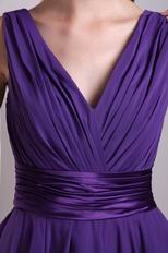 Purple V-neck Knee Length Graduation Dress With Flower