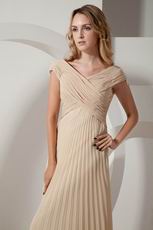 Inexpensive V-neck Floor Length Champagne Pleated Prom Dress