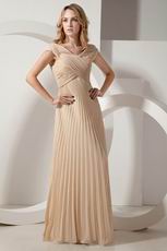 Inexpensive V-neck Floor Length Champagne Pleated Prom Dress