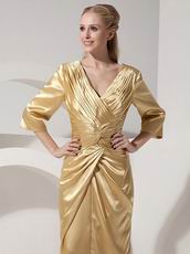 3/4 Sleeves Golden Mother Of The Bride Dress By Designer