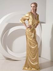 3/4 Sleeves Golden Mother Of The Bride Dress By Designer