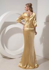 3/4 Sleeves Golden Mother Of The Bride Dress By Designer