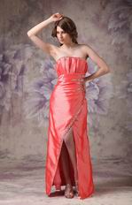 Strapless High Low Design Orange Red Special Occasion Dress