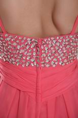 Watermelon Straps High-low Chiffon Beaded Prom Dress