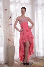 Watermelon Straps High-low Chiffon Beaded Prom Dress