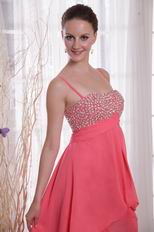 Watermelon Straps High-low Chiffon Beaded Prom Dress