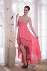 Watermelon Straps High-low Chiffon Beaded Prom Dress