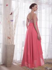 Watermelon Straps High-low Chiffon Beaded Prom Dress