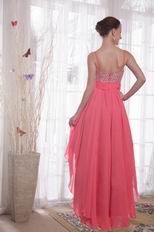 Watermelon Straps High-low Chiffon Beaded Prom Dress