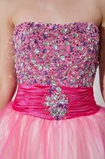 Strapless Crystals Pink Organza Graduation Dress For Sale