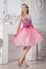 Strapless Crystals Pink Organza Graduation Dress For Sale