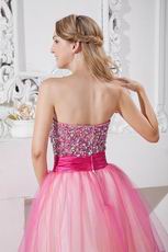 Strapless Crystals Pink Organza Graduation Dress For Sale