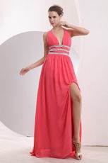 Halter V neck Watermelon Splite Formal Dress In Maryland