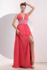 Halter V neck Watermelon Splite Formal Dress In Maryland