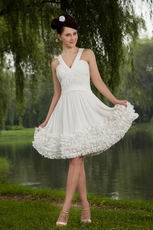 V-Neck Ivory Chiffon Skirt Graduation Short Dress