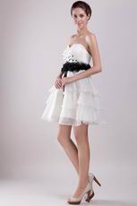 White Sweetheart Layers Short Skirt Prom Dress With Black Belt