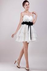 White Sweetheart Layers Short Skirt Prom Dress With Black Belt