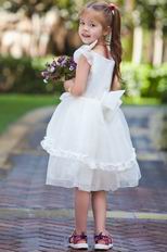 Unique V-Neck Bow Straps Ivory Organza Flower Girl Dresses Under $100