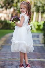 Unique V-Neck Bow Straps Ivory Organza Flower Girl Dresses Under $100