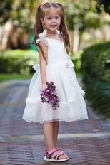 Unique V-Neck Bow Straps Ivory Organza Flower Girl Dresses Under $100