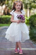 Unique V-Neck Bow Straps Ivory Organza Flower Girl Dresses Under $100