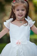 Unique V-Neck Bow Straps Ivory Organza Flower Girl Dresses Under $100