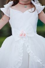 Unique V-Neck Bow Straps Ivory Organza Flower Girl Dresses Under $100