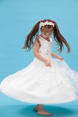 Beautiful V-Neck Appliques A-line Ivory Organza Dress For Flower Girl