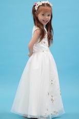 Beautiful V-Neck Appliques A-line Ivory Organza Dress For Flower Girl