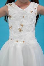 Beautiful V-Neck Appliques A-line Ivory Organza Dress For Flower Girl