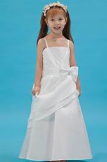 Hot Sell Spaghetti Straps Bow Ivory Taffeta Flower Girl Dress