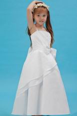 Hot Sell Spaghetti Straps Bow Ivory Taffeta Flower Girl Dress