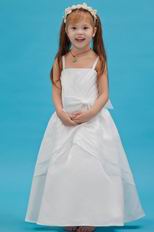 Hot Sell Spaghetti Straps Bow Ivory Taffeta Flower Girl Dress