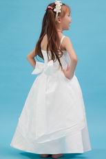 Hot Sell Spaghetti Straps Bow Ivory Taffeta Flower Girl Dress