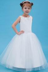 Princess Scoop Beads Sequin Ivory Bridal Party Flower Girl Dress