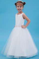 Princess Scoop Beads Sequin Ivory Bridal Party Flower Girl Dress