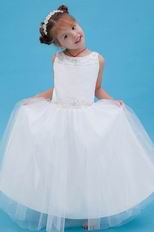 Princess Scoop Beads Sequin Ivory Bridal Party Flower Girl Dress