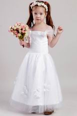 Square Neckline A-line Silhouette Flower Girl Dress With Flower Decorate