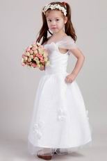 Square Neckline A-line Silhouette Flower Girl Dress With Flower Decorate