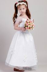 Square Neckline A-line Silhouette Flower Girl Dress With Flower Decorate