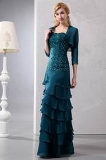 Beaded Lace Layers Skirt Peacock Blue Jacket Dress For Ocassion Prom Wear